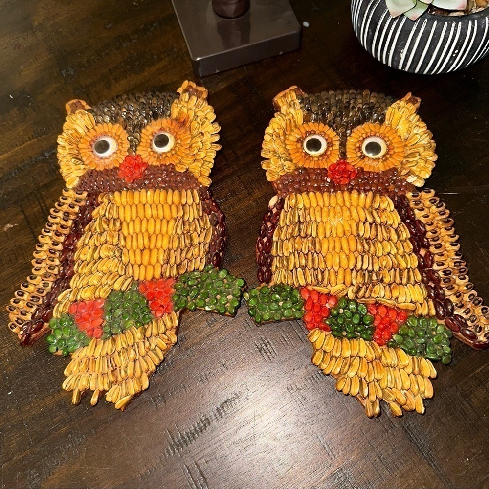 VINTAGE 70’s Seed wall art Owls Mid Century Modern